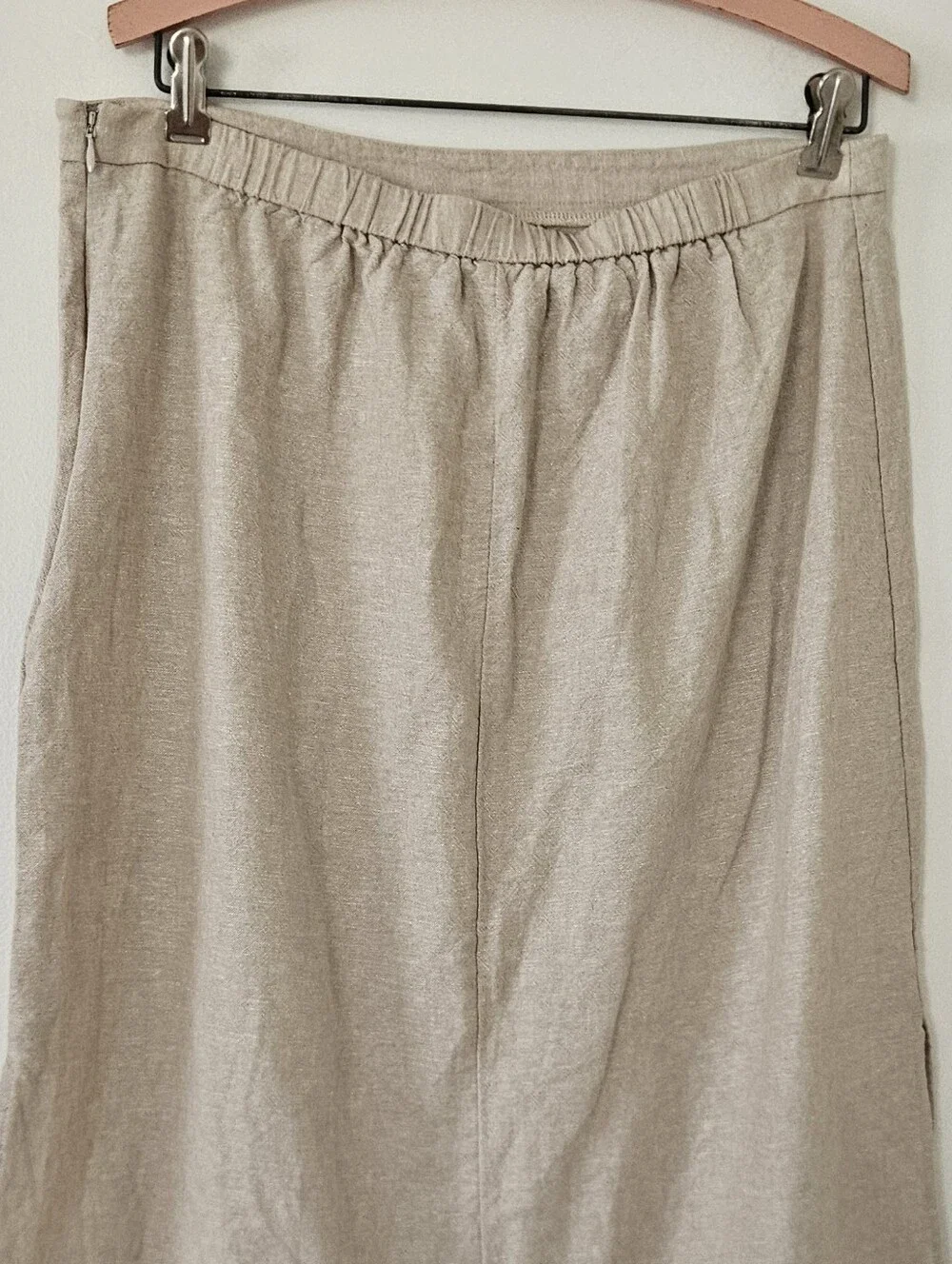 Old Navy Womens Skirt L Midi Linen Blend Coastal Beige Neutral Summer Minimalist